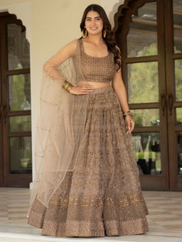 Odette - Beige Georgette Embellished Lehenga with Blouse Piece and Dupatta