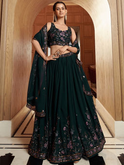Odette - Green Georgette Embellished Lehenga with Blouse Piece and Dupatta