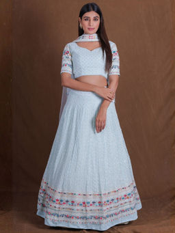 Odette - Blue Georgette Embellished Lehenga with Blouse Piece and Dupatta