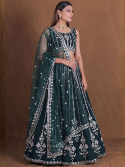 Odette - Green Georgette Embellished Lehenga with Blouse Piece and Dupatta
