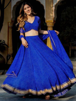 Odette - Blue Georgette Striped Lehenga with Blouse Piece and Dupatta