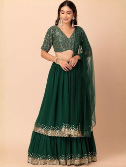 Odette - Green Georgette Embellished Lehenga with Blouse Piece and Dupatta