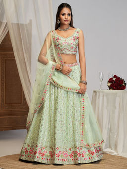 Odette - Green Georgette Embellished Lehenga with Blouse Piece and Dupatta