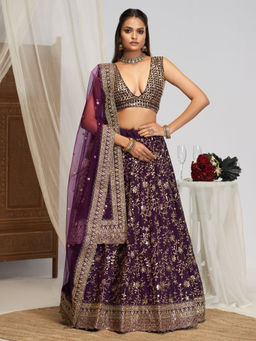 Odette - Purple Georgette Embellished Lehenga with Blouse Piece and Dupatta