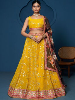 Odette - Mustard Georgette Embellished Lehenga with Blouse Piece and Dupatta