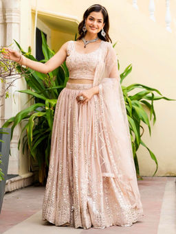Odette - Pink Georgette Embellished Lehenga with Blouse Piece and Dupatta