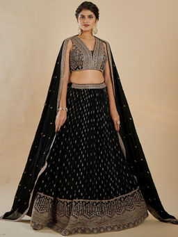Odette - Black Georgette Embellished Lehenga with Blouse Piece and Dupatta