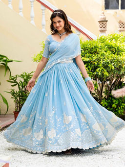 Odette - Blue Georgette Embellished Lehenga with Blouse Piece and Dupatta