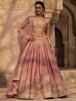 Odette - Peach Georgette Embellished Lehenga with Blouse Piece and Dupatta