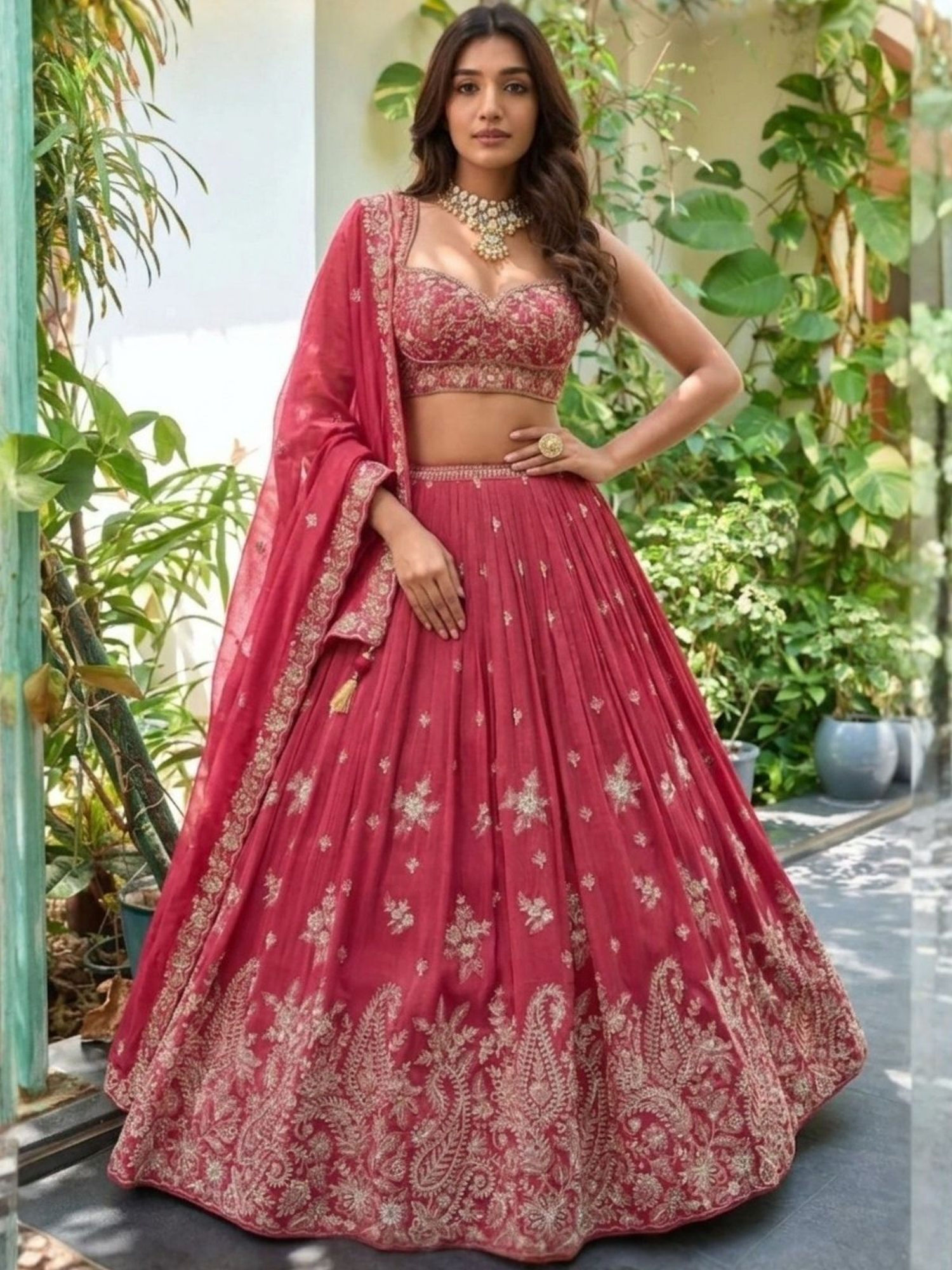 odette Dark Pink Chinon Embellished Lehenga with Blouse Piece and Dupatta-picture-12