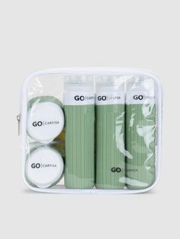 CARPISA ITALIA - Green Bottle Kit Unisex Travel Pouch with 3 Bottles & Two Screw Top (M)