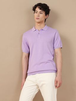 Arrow Sports - Purple Flat Knit Cotton Polo T-Shirt