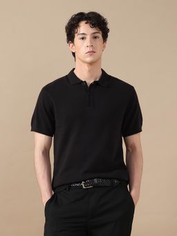 Arrow Sports - Black Flat Knit Cotton Polo T-Shirt