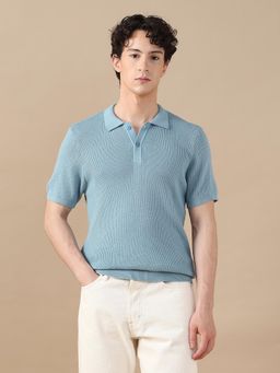 Arrow Sports - Blue Flat Knit Cotton Polo T-Shirt