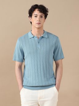 Arrow Sports - Blue Flat Knit Cotton Polo T-Shirt