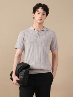 Arrow Sports - Grey Flat Knit Cotton Polo T-Shirt