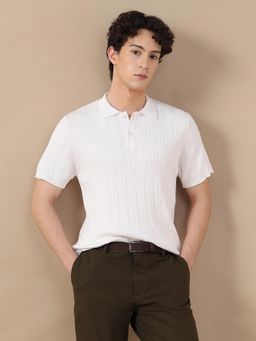 Arrow Sports - White Flat Knit Cotton Polo T-Shirt