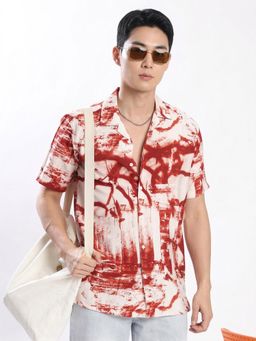 Bene Kleed - Men Cuban Collar Abstract Printed Casual Shirt