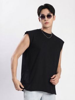 Bene Kleed - Men Solid Round Neck Sleeveless Cotton Oversized T-Shirt