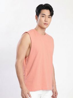 Bene Kleed - Peach Men Solid Sleeveless Relaxed Fit T-Shirt