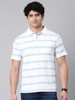 Classic Polo - Men'S White Authentic Fit Striped Cotton Blend Polo T-Shirt