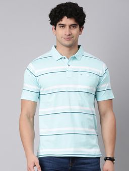 Classic Polo - Men'S Blue Authentic Fit Striped Cotton Blend Polo T-Shirt
