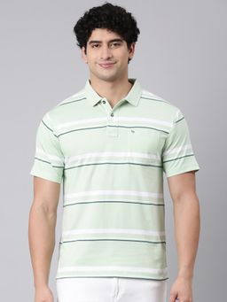 Classic Polo - Men'S Green Authentic Fit Striped Cotton Blend Polo T-Shirt
