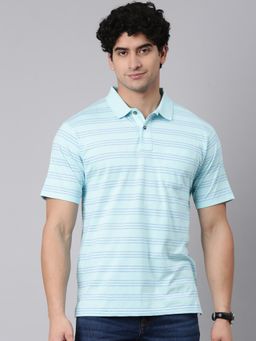 Classic Polo - Men'S Blue Authentic Fit Striped Cotton Blend Polo T-Shirt