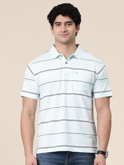 Classic Polo - Men'S Light Blue Authentic Fit Striped Cotton Blend Polo T-Shirt