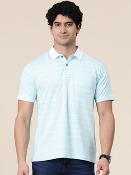 Classic Polo - Men'S Blue Authentic Fit Striped Cotton Blend Polo T-Shirt