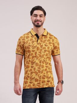 Classic Polo - Men'S Yellow Slim Fit All-Over Print Cotton Polo T-Shirt