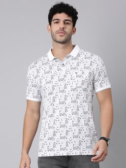 Classic Polo - Men'S White Slim Fit All-Over Print Cotton Polo T-Shirt