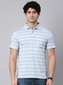 Classic Polo - Men'S Blue Authentic Fit Striped Cotton Blend Polo T-Shirt