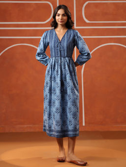 Jaipur Morni - Indigo Printed Cotton Dress