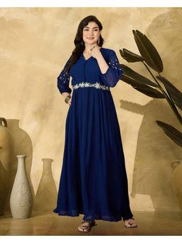 KVS FAB - Blue Georgette Navy Blue Zari Sequence Thread Embroidered Gown