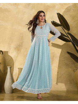 KVS FAB - Blue Georgette Embroidered Flared Gown
