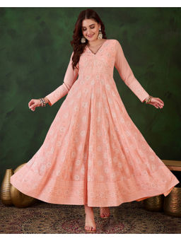 KVS FAB - Peach Georgette Printed Flared Gown