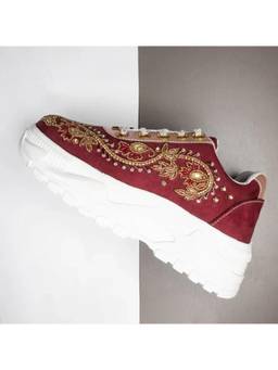 RETTROSE - Maroon Zarmina Embellished Sneakers