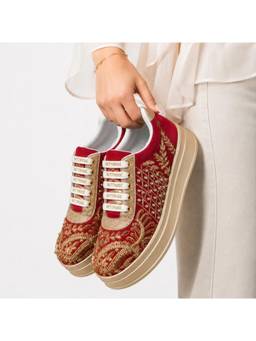 RETTROSE - Maroon Naaz Embellished Wedding Sneakers
