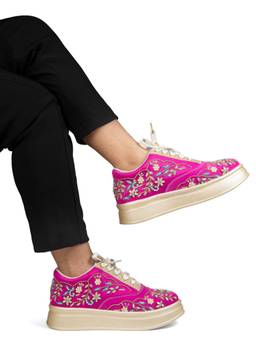 RETTROSE - Pink Sukh Floral Embellished Sneakers