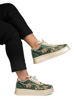 RETTROSE - Green Hina Embroidered Platform Sneakers