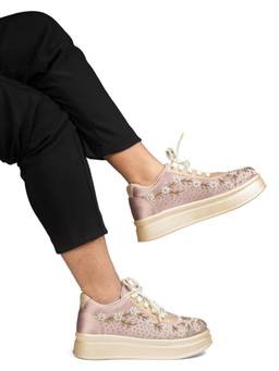RETTROSE - Mauve Aarzoo Floral Embellished Sneakers