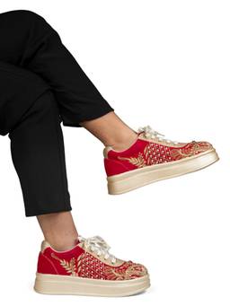 RETTROSE - Red Gulrukh Embellished Sneakers