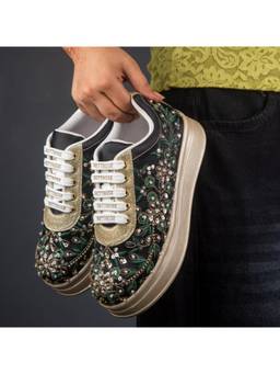 RETTROSE - Green Afsana Embellished Sneakers