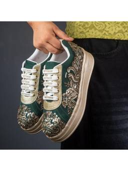 RETTROSE - Green Zoya Embellished Sneakers
