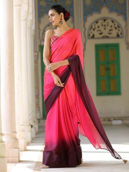 Swtantra - Chocolate Punch Chiffon Ombre Saree with Unstitched Blouse