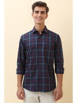 Allen Solly - Men Navy Blue Check Full Sleeves Casual Shirt