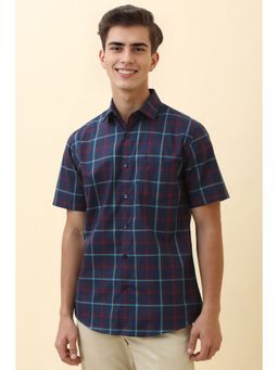 Allen Solly - Men Navy Blue Check Half Sleeves Casual Shirt