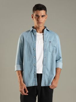 Tommy Hilfiger - Solid Regular Fit Cotton Shirt - Blue