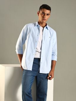 Tommy Hilfiger - Self-Design Regular Fit Cotton Shirt - Blue